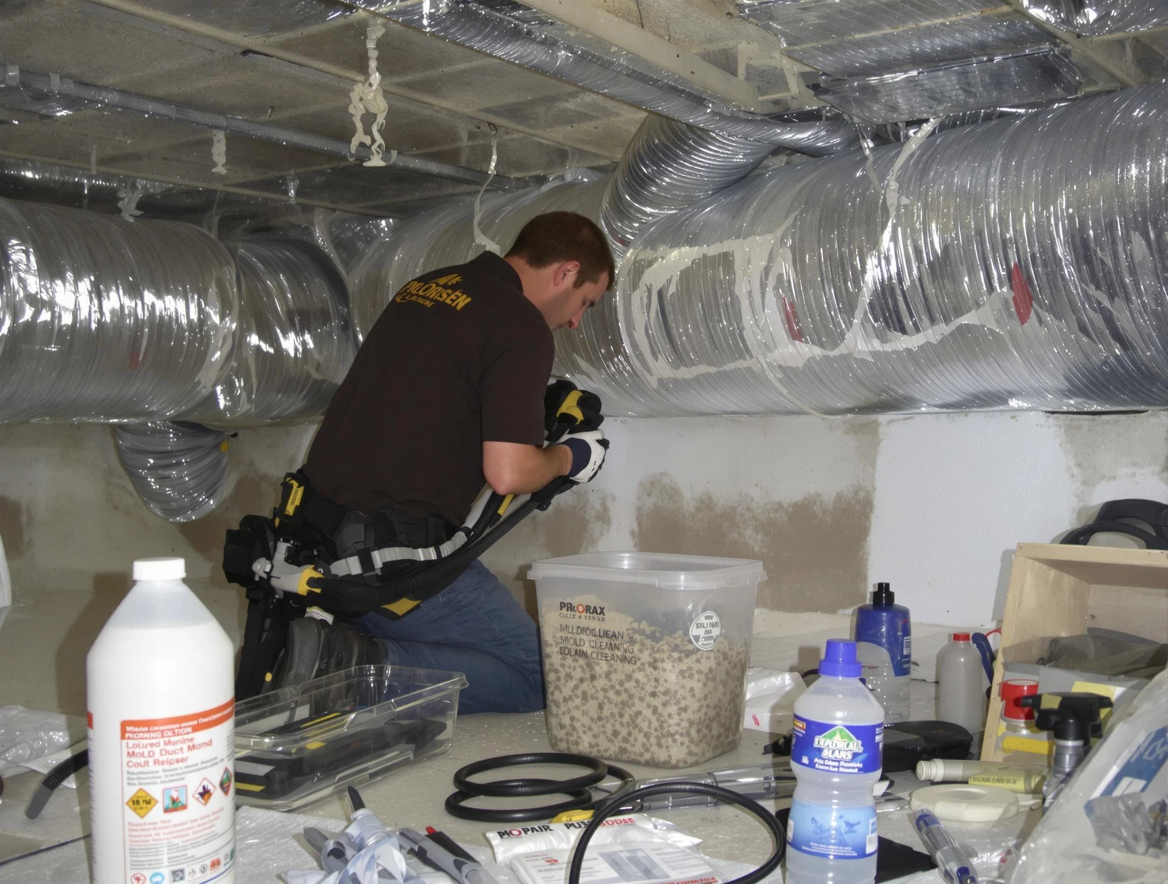 Midfield Air Duct Cleaning specialist performing professional mold removal from air ducts in Midfield