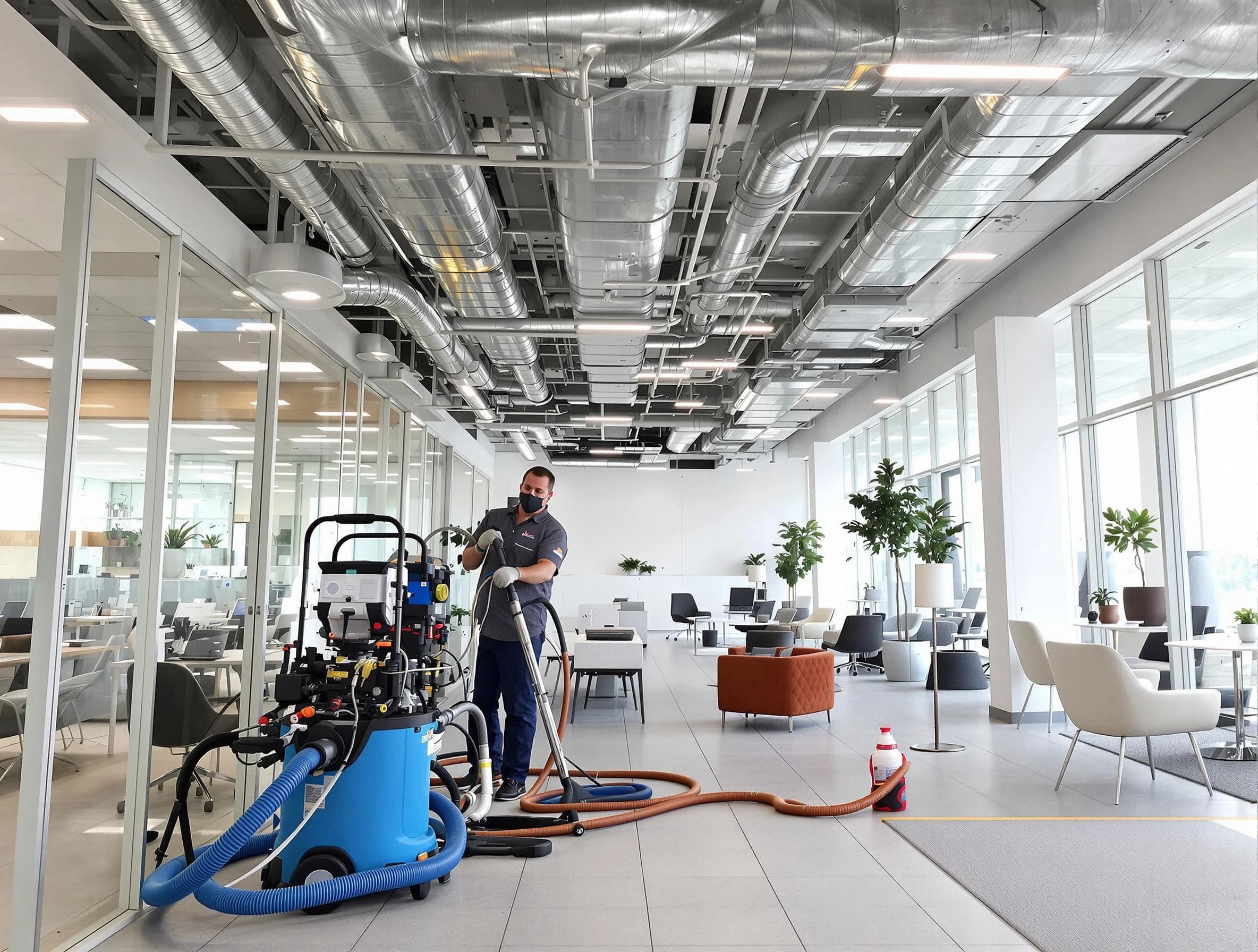 Midfield Air Duct Cleaning team conducting comprehensive commercial duct cleaning at a business location in Midfield