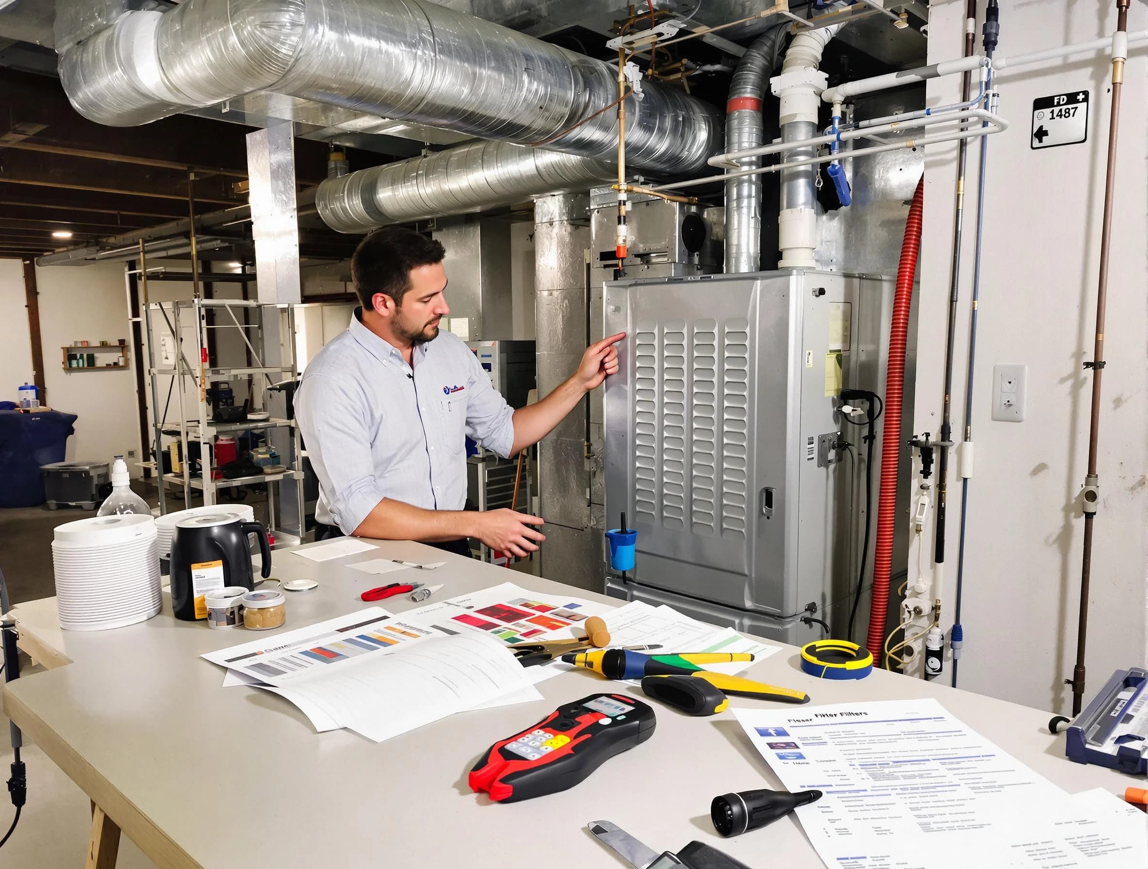 Midfield Air Duct Cleaning inspector conducting detailed filter system evaluation using professional diagnostic tools in Midfield