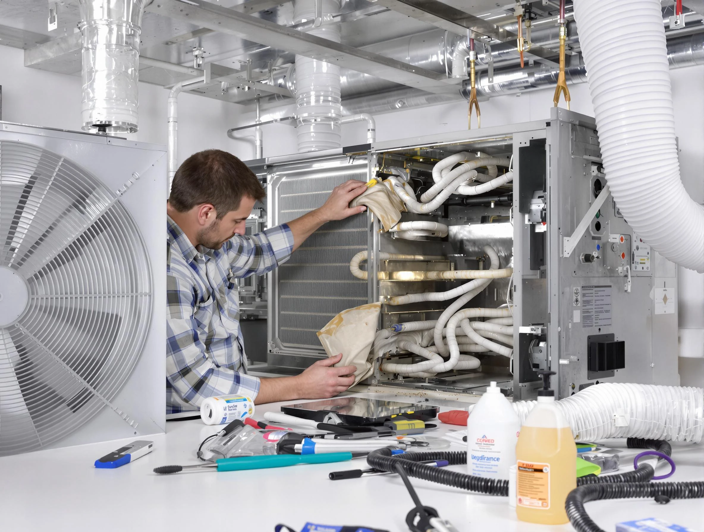 Midfield Air Duct Cleaning specialist performing precision AC coil cleaning in Midfield