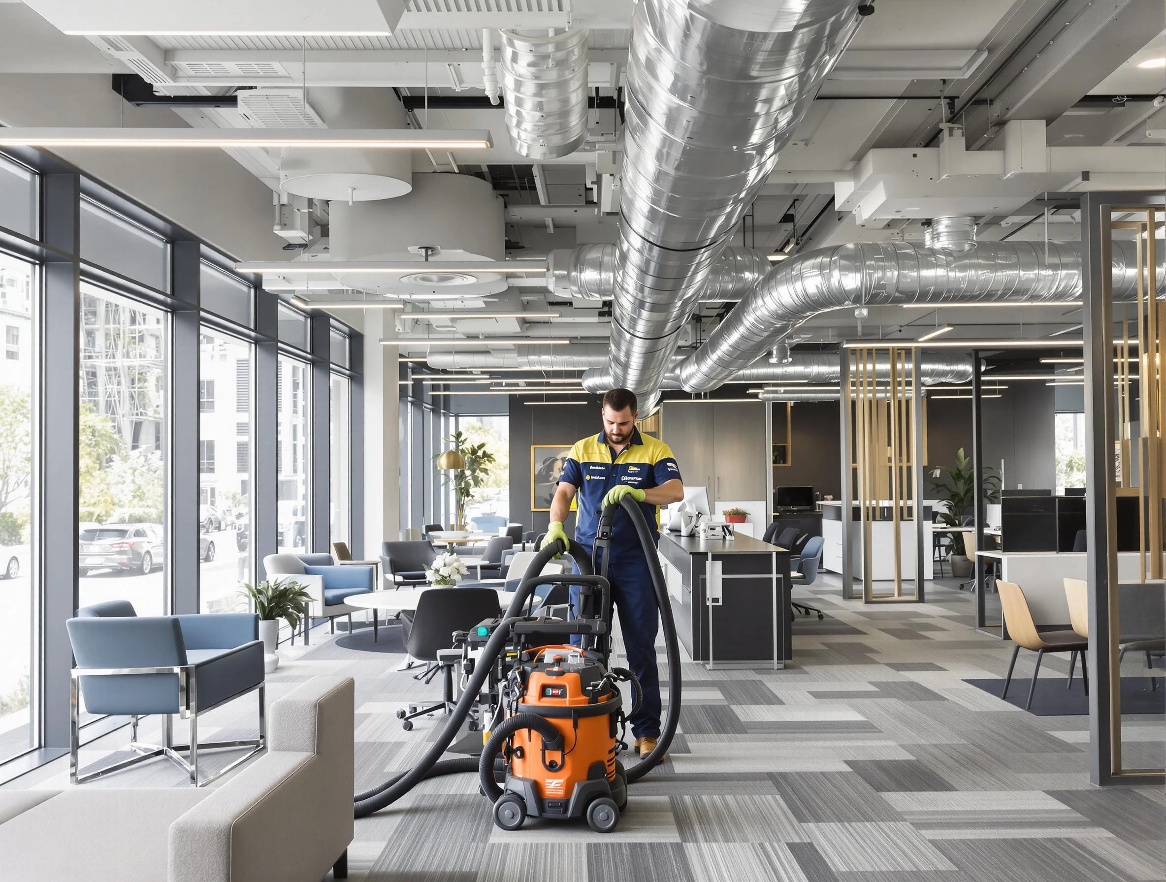 Midfield Air Duct Cleaning team performing thorough commercial duct cleaning at a Midfield business center